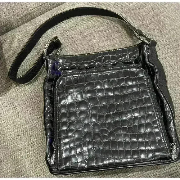 Brighton Handbags - Brighton Cher Collection Black Croc Patent Leather Shoulder Tote